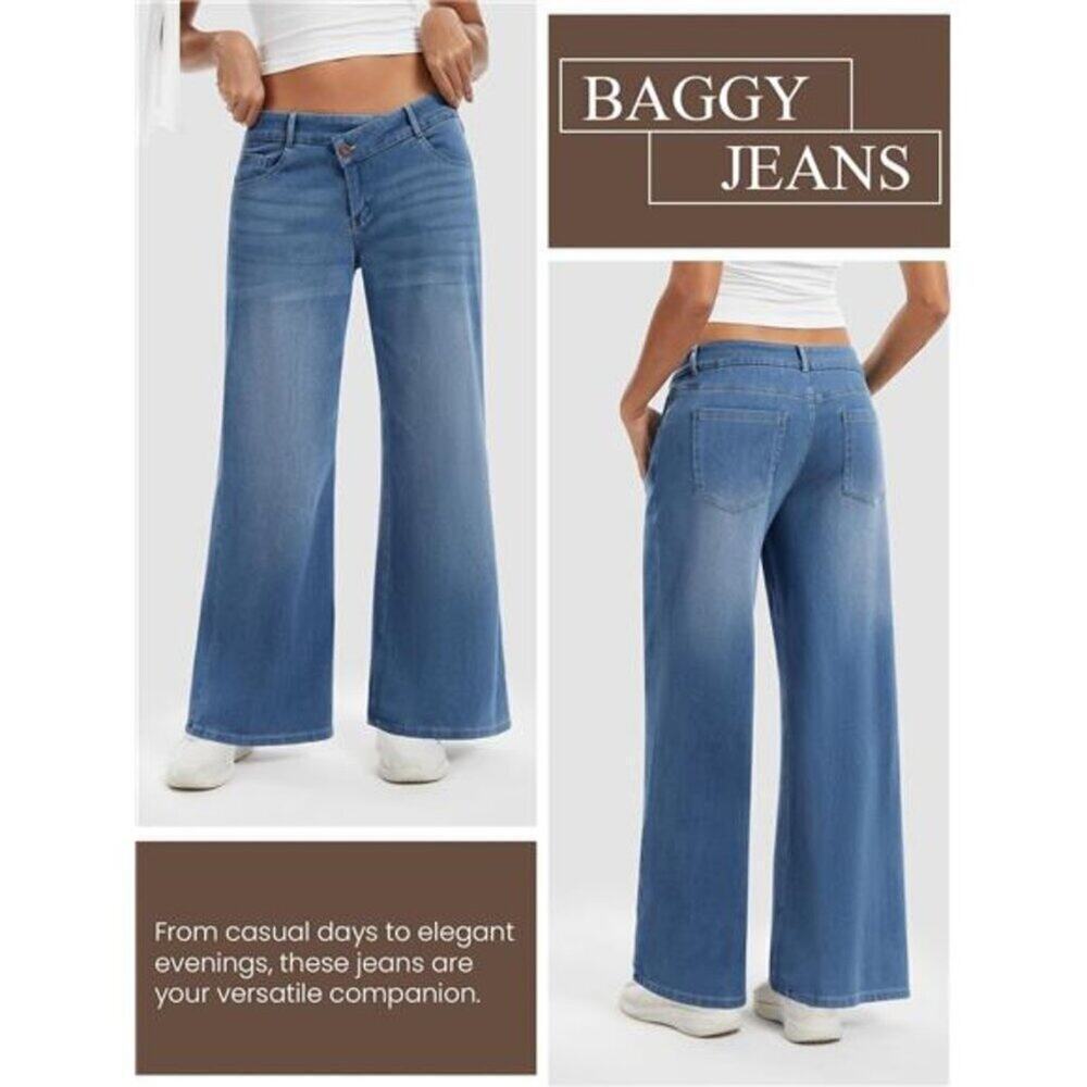 Women's Wide Leg Jeans Baggy Denim Trendy Low Rise Jeans Loose Casual Pants